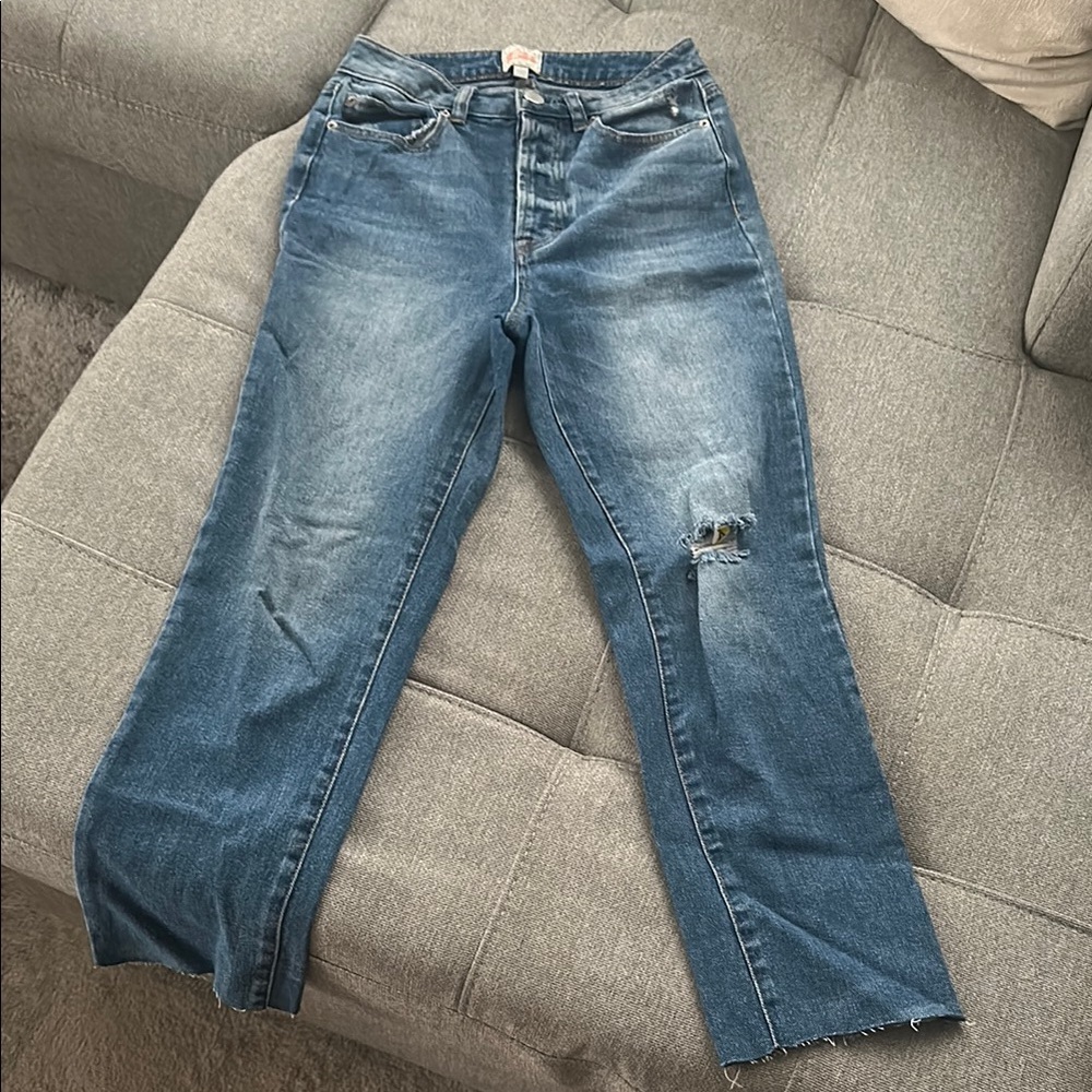Gianni Bini Blue Straight Leg Jeans Distressed Casual